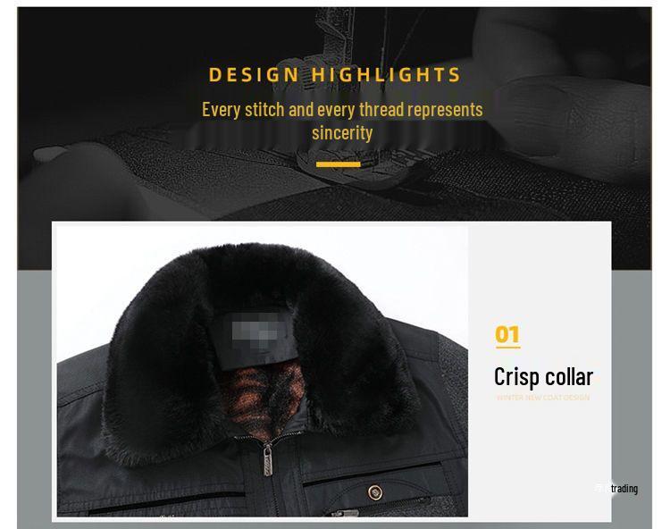 Men's Fleece-Lined Lapel Jacket, Thickened Autumn/Winter Coat for Middle-Aged and Older Men