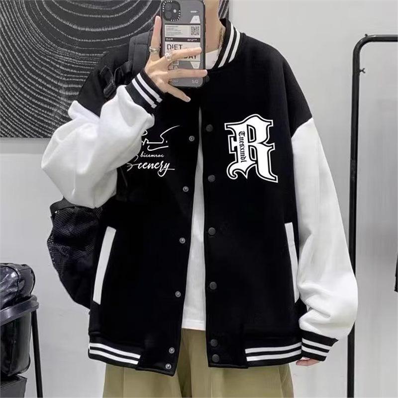 Men's Trendy Baseball Jacket - Spring & Fall, Youth Loose Fit, No Hood