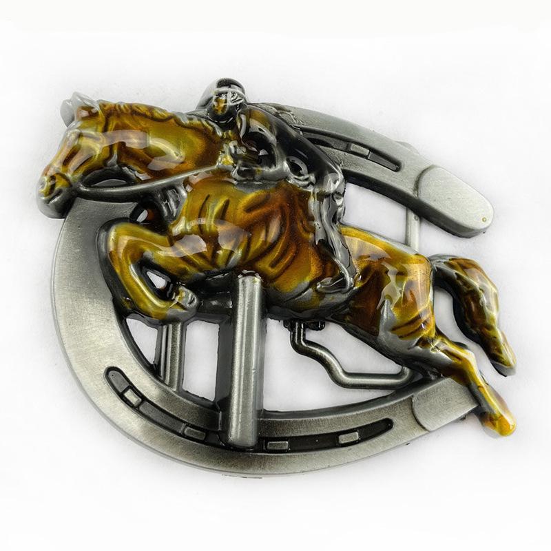 Men s Black Glazed Galloping Horse Zinc Alloy Belt Buckle - Smooth Knight Design