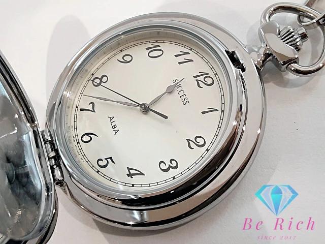 SEIKO ALBA Pocket Watch White SS GP Plated Analog Quartz QZ ALBA ht5745 V721-0A20 [ d]