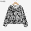 ZANZEA Women Casual Round Neck Loose Floral Print Long Sleeve Blouse
