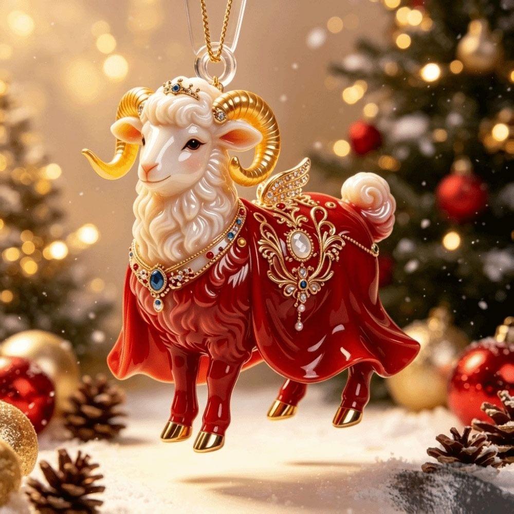 Ornamenti Appesi Capra Brillante Decorazione Animale Piatta 2D Nuova Portachiavi Decorazione Festa Festiva