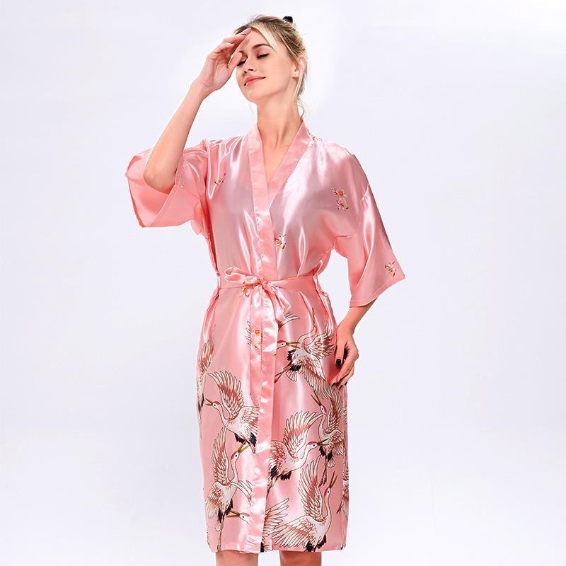 Pajamas Women's Summer Sexy Ladies Ice Silk Nightgown Medium Sleeve Large Size Bathrobe Silk Bridal Morning Gown