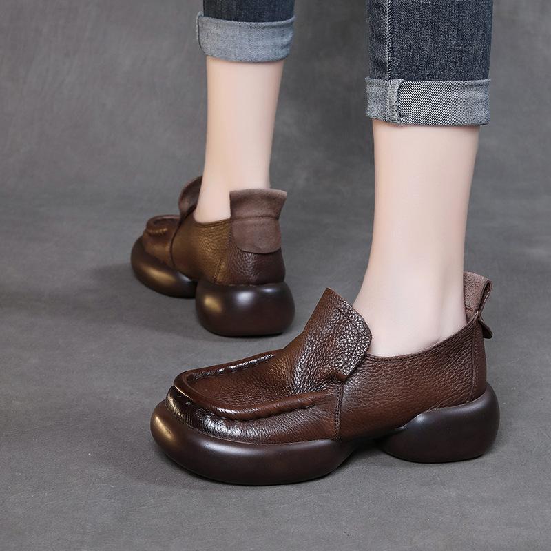 Fashion Cowhide Women's Shoes Platform Shoes Leather Handmade Old Fashioned Shoes for The Elderly