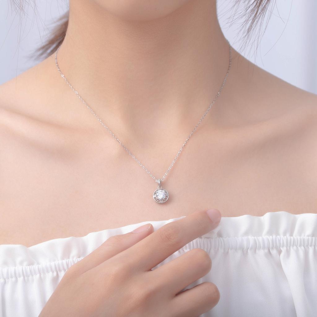Circle Sterling Silver Necklace Diamond Round Mesh Simple Clavicle Chain 925 Silver Jewelry