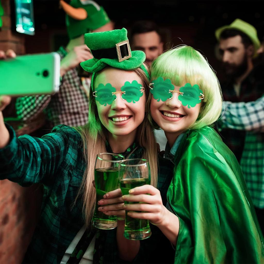 4 pary St. Okulary z koniczynką na Dzień Świętego Patryka Okulary do kostiumu skrzata Zielone Okulary Przeciwsłoneczne Zielone Akcesoria dla Kobiet i Mężczyzn
