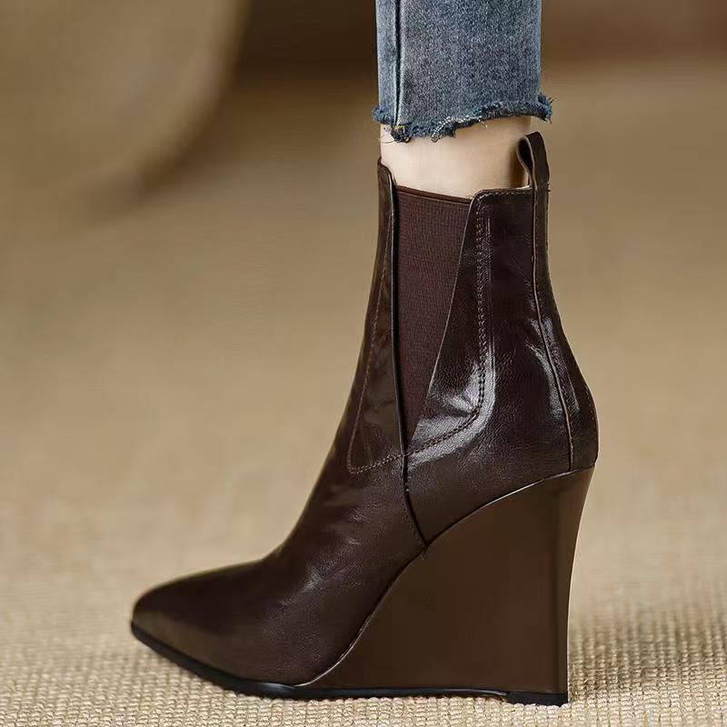 Wedges Ankle Women Sexy High top Heels Luxury Pointed Toe Winter New Pumps Trend Dress Elegant Mujer Botas