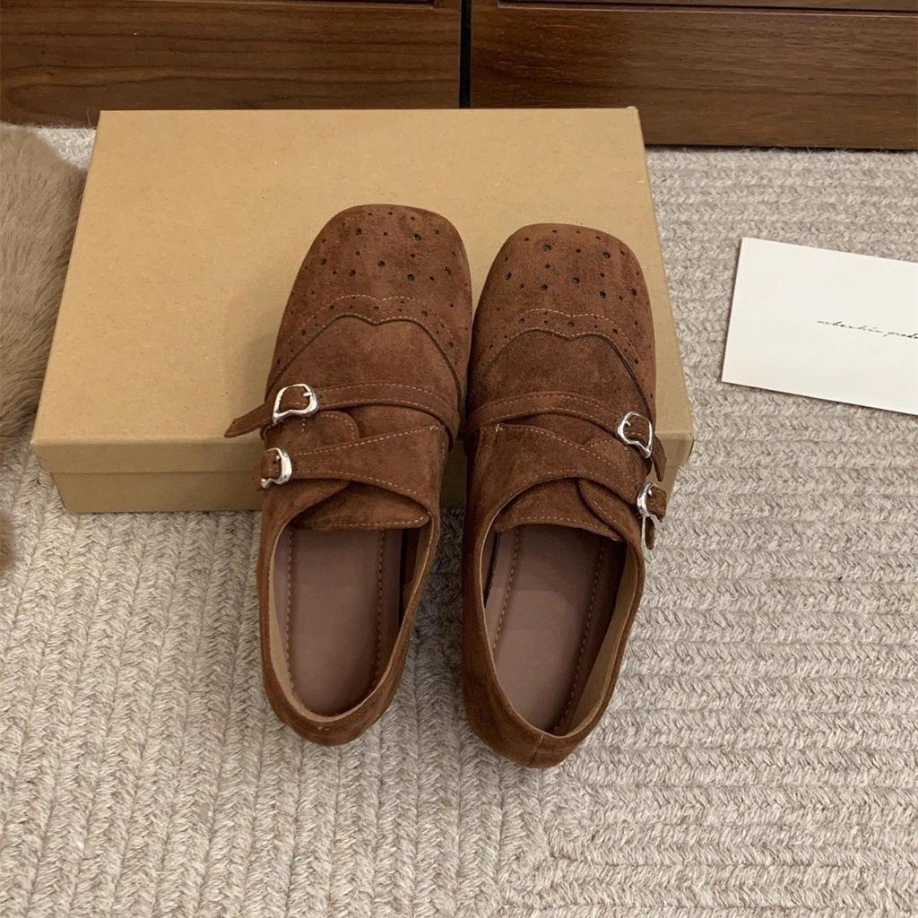 Inner Height Increase and Fleece Retro Square Head Single Shoes Platform Loafers Women's British Style Small Leather Shoes