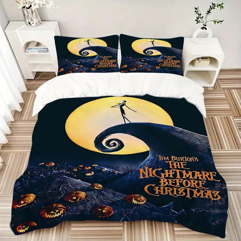 3pcs Set Nightmare Before Christmas 1pc of Quilt Cover+2pcs of Pillowcase, No Core, Print Bedding, All Seasons Bedroom Setting072