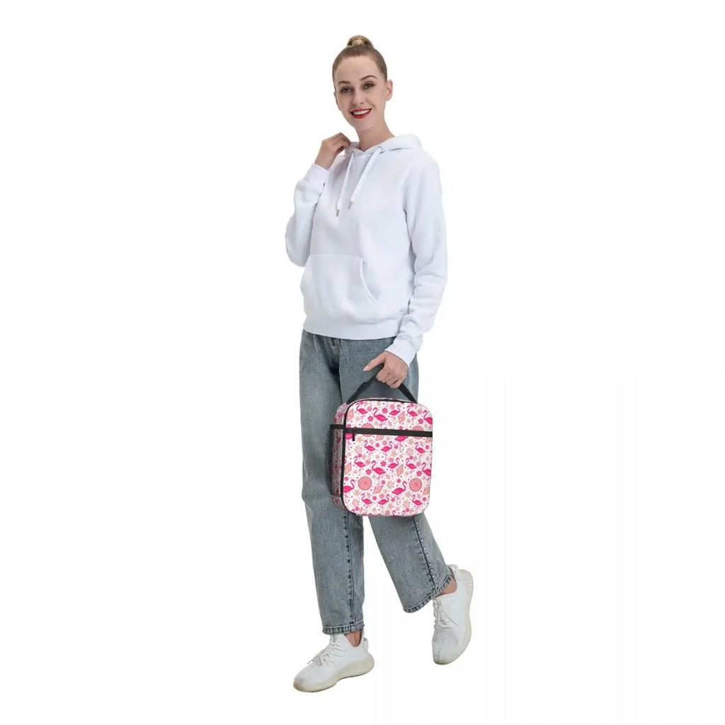 Pink Flamingo Summer Vibes Flamingos Pattern Portable Lunch Boxes Cooler Thermal Food Insulated Lunch Bag Kids School Children