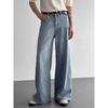 Damen Casual Hellblau Gewaschen High Waist Weites Bein Jeanshose