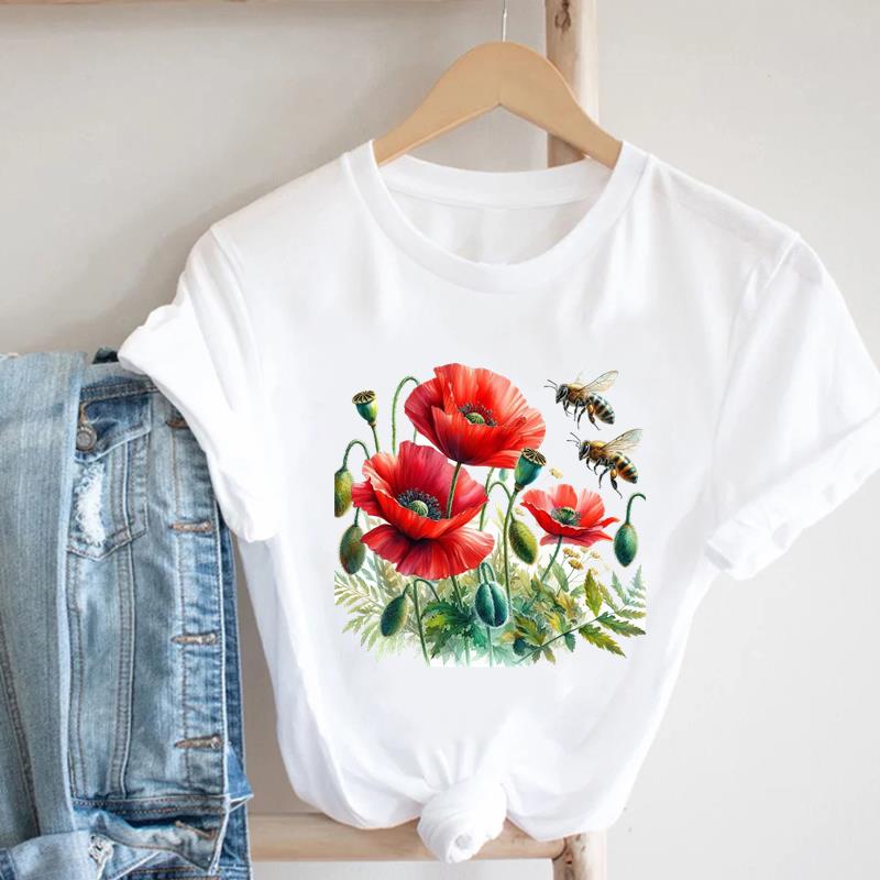 (Asian Size) T Shirt Fashion Women sweet watercolor butterfly trend Clothing Casual Top Short Sleeve Tee Print Lady Female Graphic T-shirts