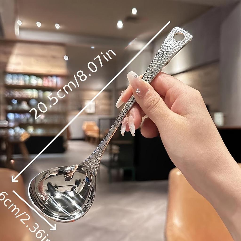 Leak-Proof Stainless Steel Soup Ladle with Fish Scale Handle - Long, Durable Kitchen & Dining Spoon for Home and Restaurant Use