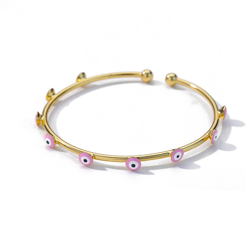 18K Gold Geometric Blue-Eyed Evil Eye Bracelet - Colorful and Versatile.