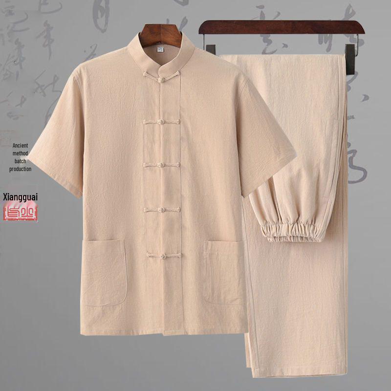 Men's Tang Suit Cotton & Linen Hanfu: Traditional Chinese Costume for Meditation & Tea Ceremonies (Spring-Summer-Fall)