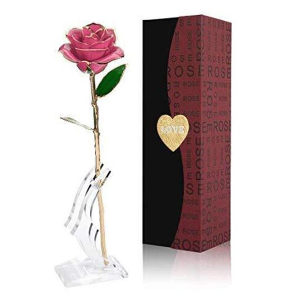 With Bracket Long Stem Gold Foil Trim Rose Flower 24K Gold Plated Rose Flower  Women Men