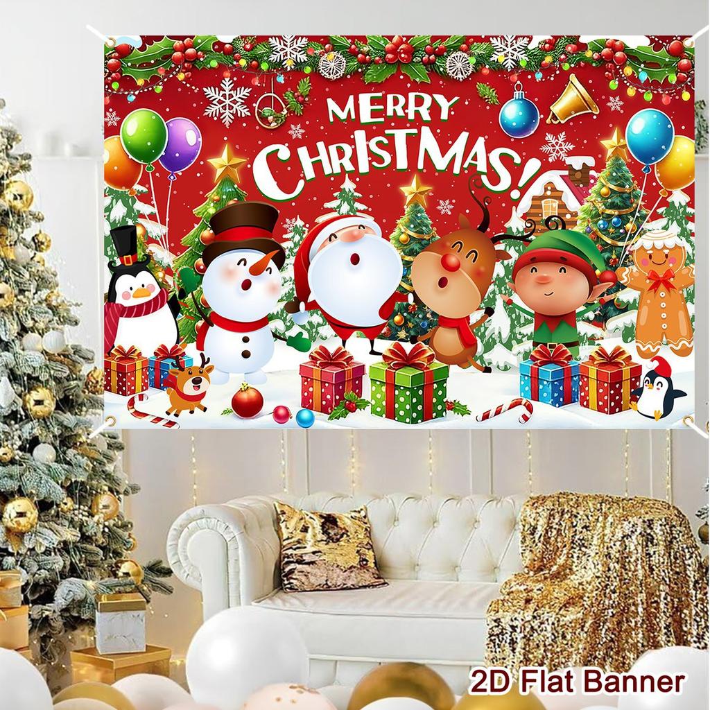Christmas Polyester Background 150*100cm Santa Print Party Banner for Home & Outdoor Holiday Decor 2026 Christmas Celebr