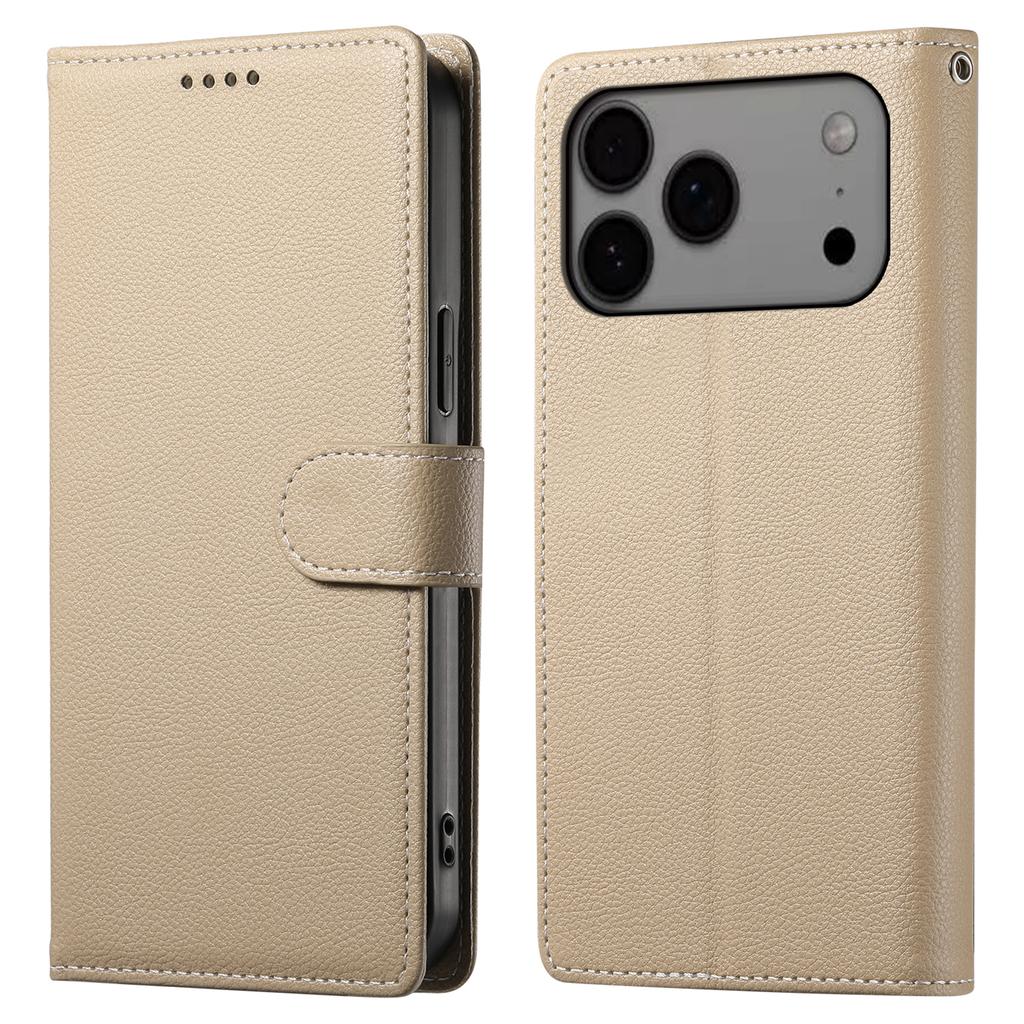 For iPhone 17 Pro Max Case Magnetic Snap Litchi Texture Leather Wallet Phone Cover with Wrist Strap