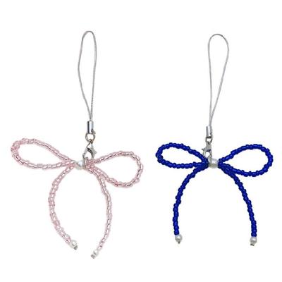 Adorable Phone Charm Chain Ornament Glass Beaded Bowknot Keychain Pendant Piece