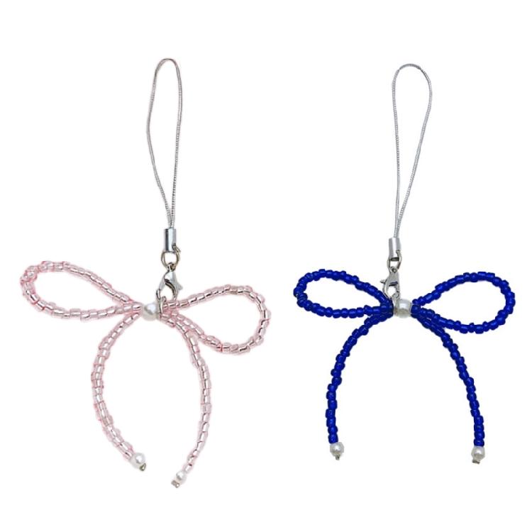 Adorable Phone Charm Chain Ornament Glass Beaded Bowknot Keychain Pendant Piece