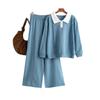 European and American fashion suits autumn and winter new style Polo collar color matching loose sweater casual pants wide leg pants two-piece suit