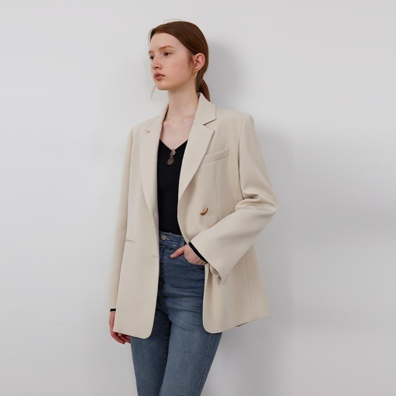 

Women s Spring Autumn New Spliced Fashion Temperament Casual Metal Buckle Versatile Suit Jacket Tops S off білий колір