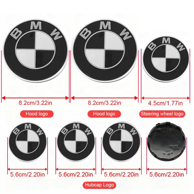 

7Pc Front Hood Logo 82mm Rear Badge 74mm Hub Cap 56/68mm Steering Wheel Sticker 45mm For BMW E34 E36 E46 E61 F90 E91 E92 F07 F10