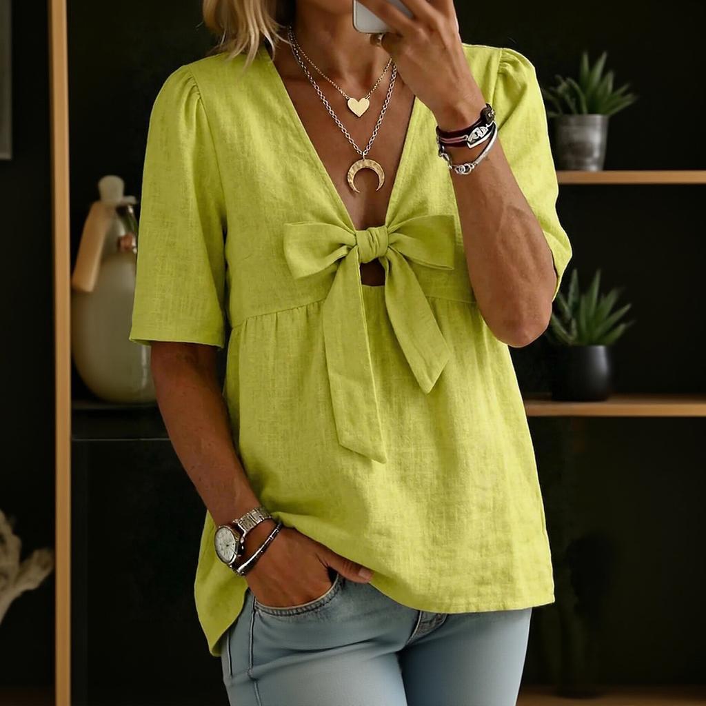 Women's Short-sleeved -color V-neck Stylish Top
