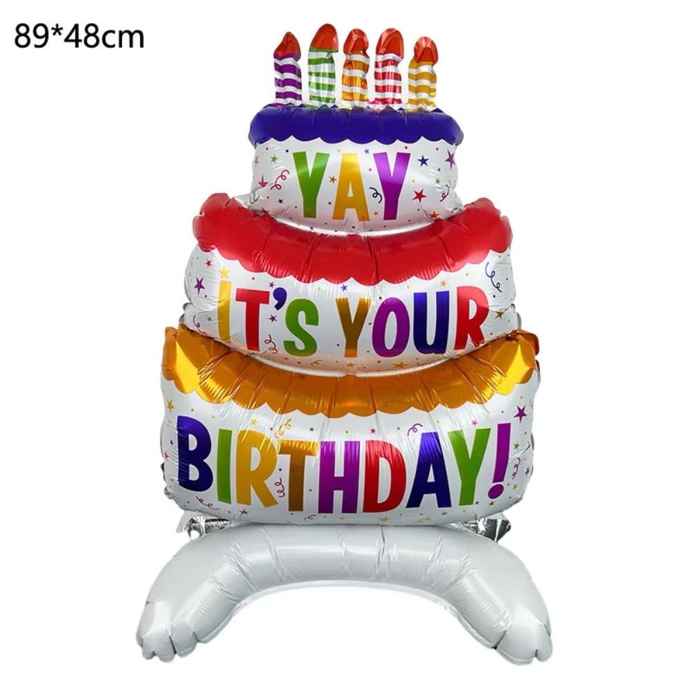 

New Stand Cake Balloons Large Pink Blue Aluminum Film Balloon Happy Birthday Balloon Shower Globos As Shown