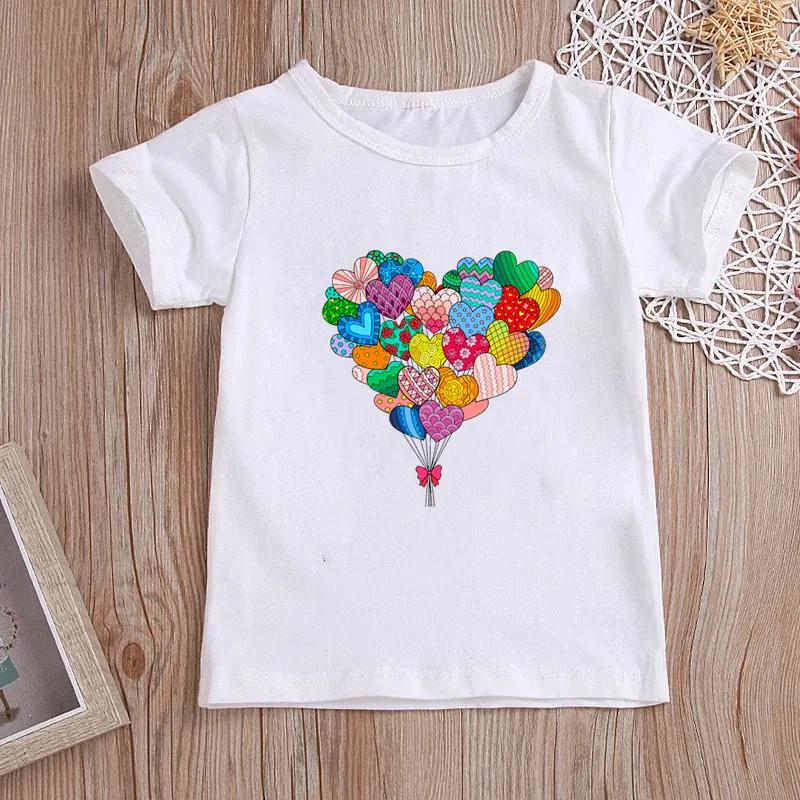 Kawaii Heart Balloon Cartoon Printed Summer Children's Fashion Cute Polyester Comfortable Top
