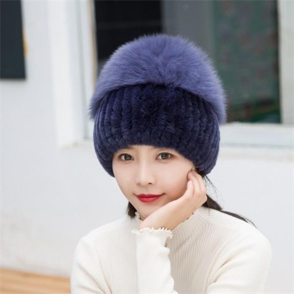 Rabbit Fur Hat Women's Winter Fashion Rex Rabbit Fur Hat Winter Warm Fox New Style Hat Ear Protection Thick Hat for Women