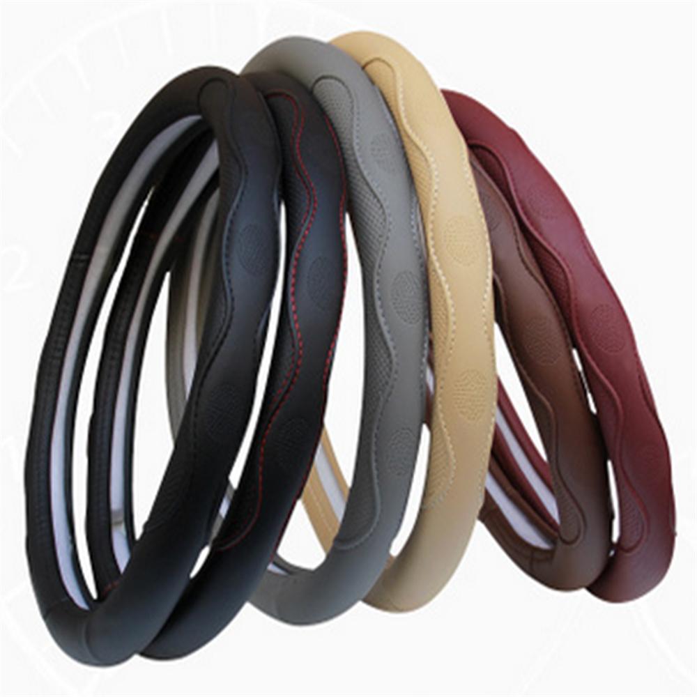 38cm Universal Car Steering Wheel Protector Cover Anti-skip PU Leather Black+Red