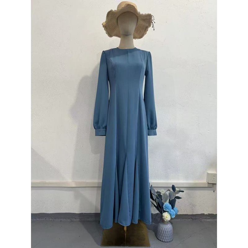 

Мода Ветер Новинка Однотонное Приталенное Платье с Длинным Рукавом Темпераментное Однотонное Платье с Круглым Вырезом Blue L