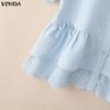 VONDA Summer Women Short Sleeve Lace Hem Casual Ruffled T-shirts Tops Blouse