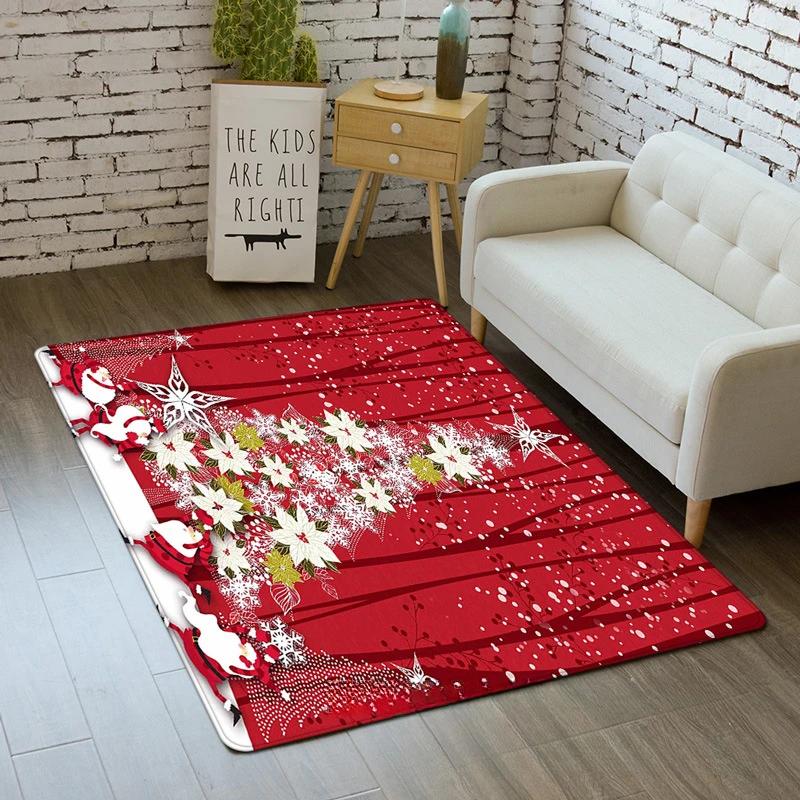 Christmas Santa Claus Rug Carpet Mat for Living Room Home Decoration Merry Christmas with Tree Ornament Candy Cane Snowflake