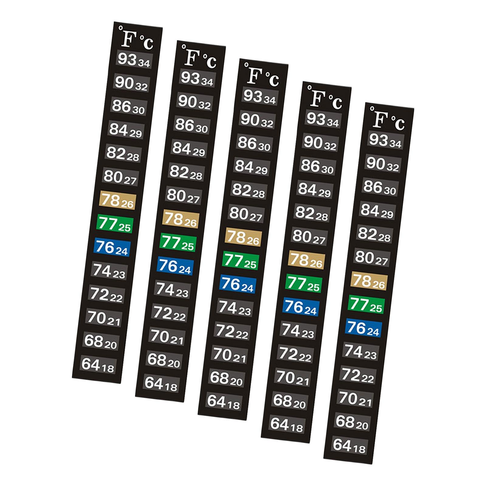 

5x Aquarium Thermometer Sticker Decals, Fish Tank Temperature Strip, Terrarium Water Temperature Test