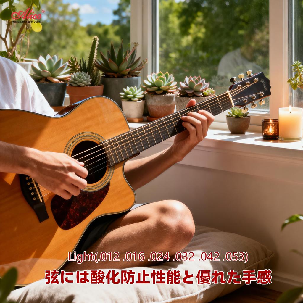 Alice Acoustic Guitar Premium Performance Light Strings, 80/20 Bronze, Strings, .012-.053, AWR480-L