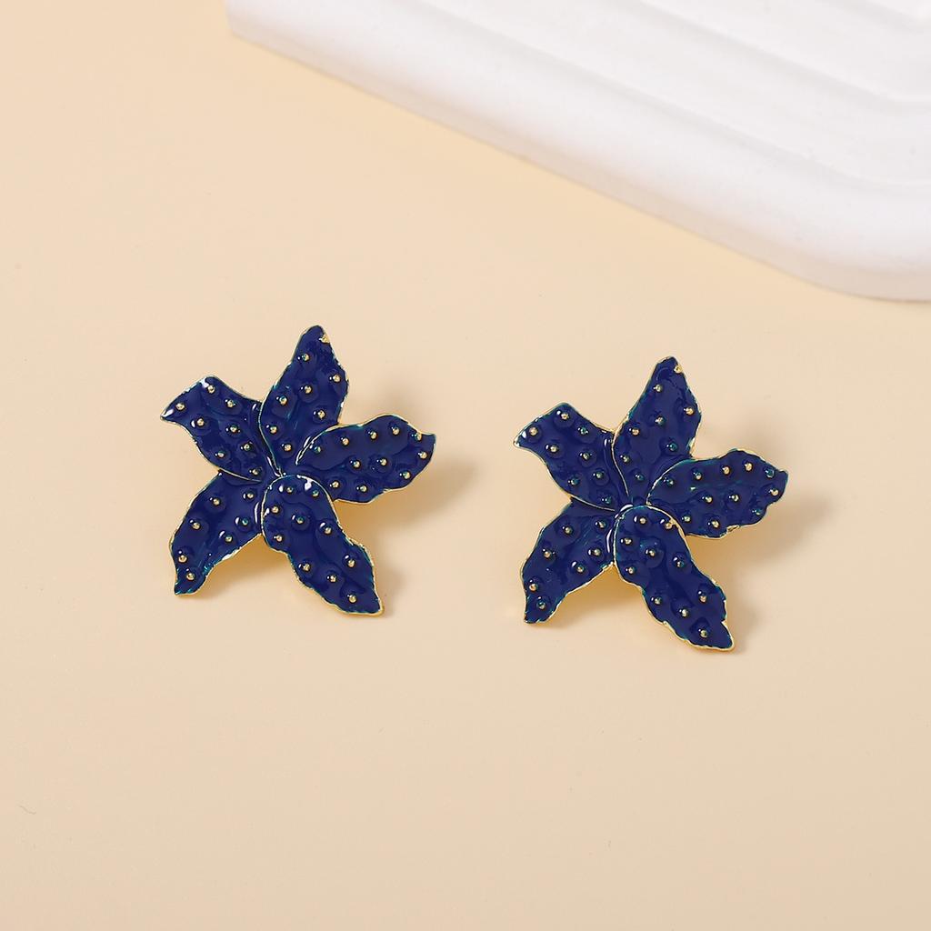 European and American exaggerated simple oil dripping creative flower starfish earrings, fashionable and versatile personalized trend earrings