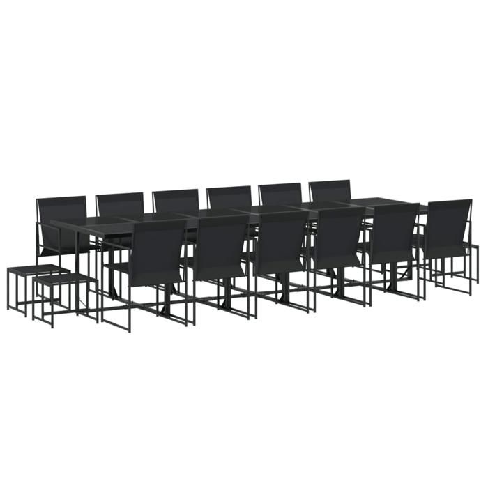 VidaXL Ensemble à manger de jardin 17 pcs noir textilène, ensemble à manger d'extérieur, meuble à manger de jardin, table et 3295132