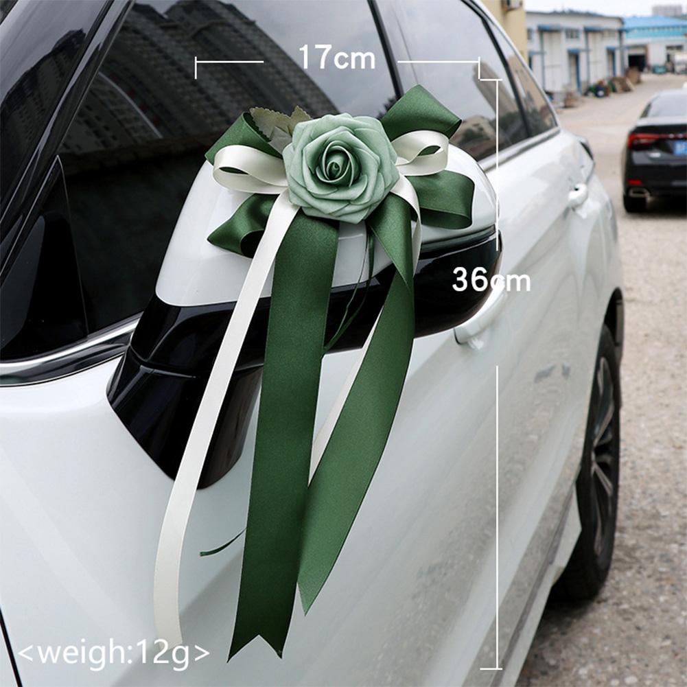2/4/6/8pcs Wedding Car Rear View Mirror Bow Decoration Car Bow Silk Flower Simulation Flower Bow Decoration Wedding Decorations