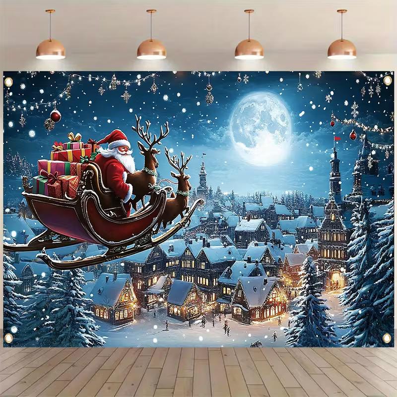 2D Winter Santa Sleigh 2D Backdrop for New Year & Festival