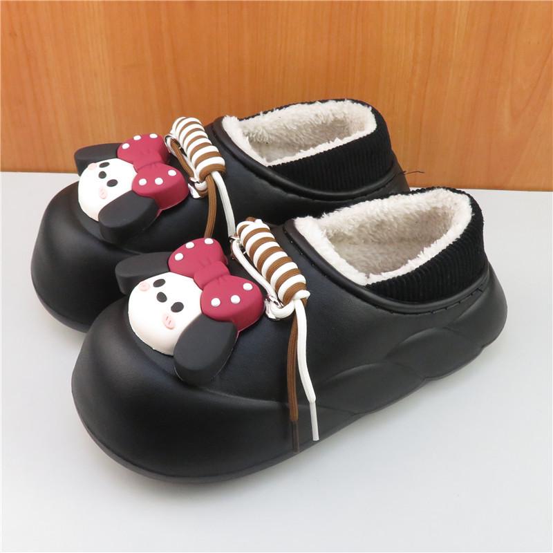 2025 Winter Women's Cartoon Wrap-Heel Non-Slip Cotton Slippers: Cute, Warm, Waterproof