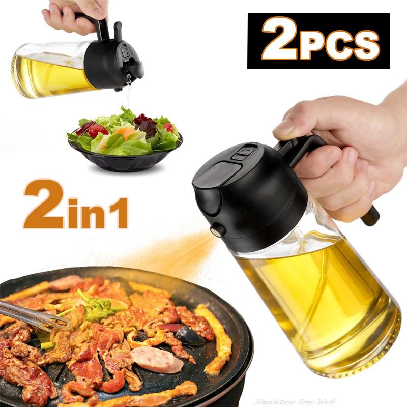 2-In-1 16oz Oil Sprayer for Cooking Olive Oil Spray Bottle 500ml Plastic Oil Dispenser for Kitchen Barbecue Salad Cooking Baking