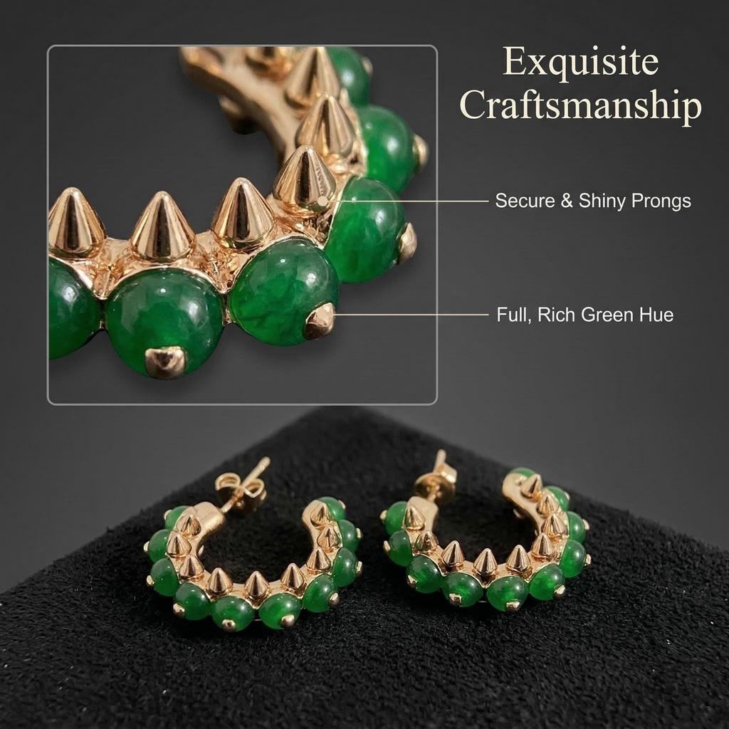 Green chalcedony gold-encrusted diamond ring-style earrings ear studs High-quality Jewelry Gifts for Daily Wear  Not Limited To Handmade