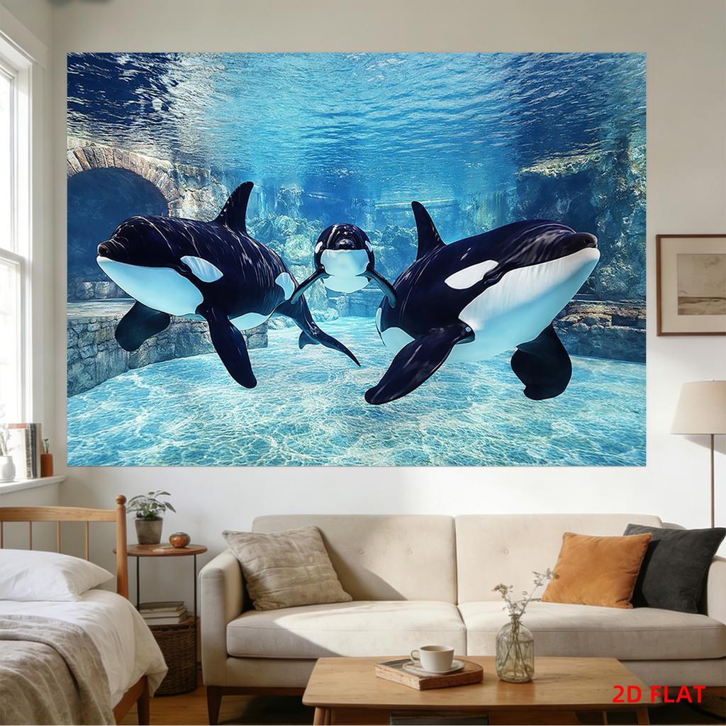 Tapestry velryby kosatky Polyesterový závěs na stěnu Matka s mládětem Podvodní skály Obývací pokoj estetická dekorace místnosti 180x280cm