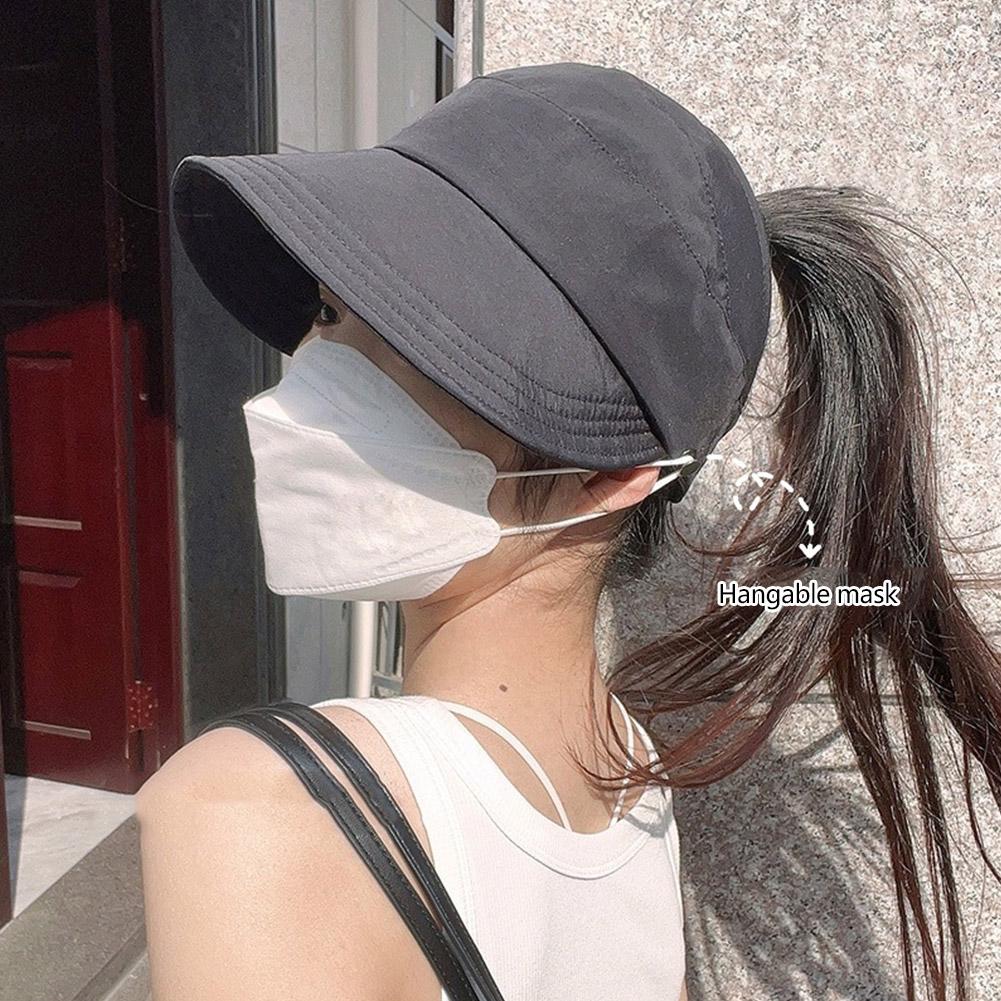 Sommer Sonnenhut mit breiter Krempe für Damen, faltbar, verstellbar, für den Strand, Fischerhut, UV-Schutz, Visiere, Fischer-Pferdeschwanz-Caps