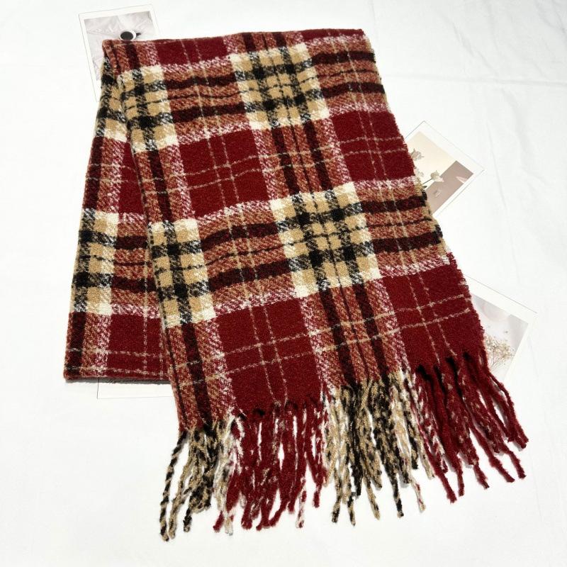 New Autumn and Winter Imitation Cashmere Knitted Wool Warm Plaid Series Scarf Women's Long Thickened Simple Tassel Scarf