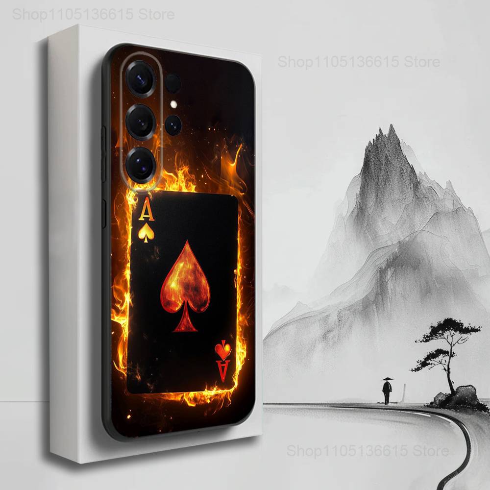 Poker Dream Ace Phone For Samsung S22,S25,S24,S23,Ultra,FE,Plus,S21,S20,S10,S9,Lite,Soft Silicone Black