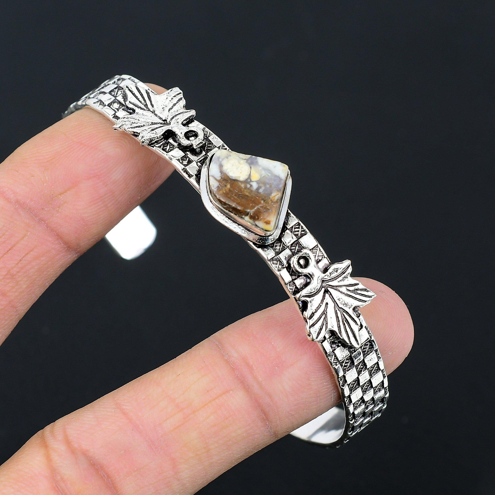 

Mothers day Deal 925 Sterling Silver Natural Cobra Jasper Sister Bangle Bracelet Adjustable