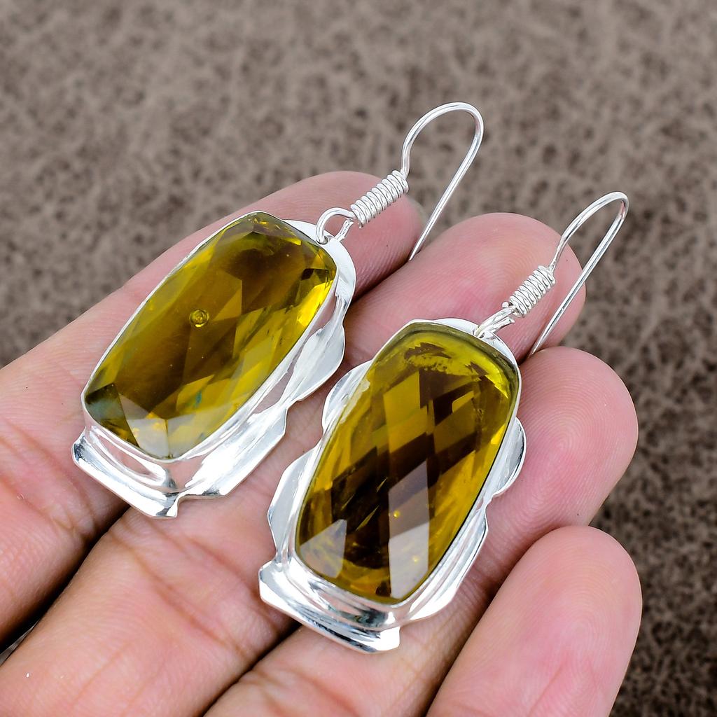 Citrine Gemstone Handmade 925 Sterling Silver Jewelry Earring 2.21" KKG-603